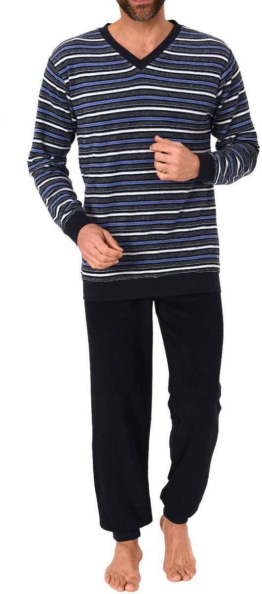 Heren badstof pyjama met manchetten - gestreepte look - 212 101 13 762