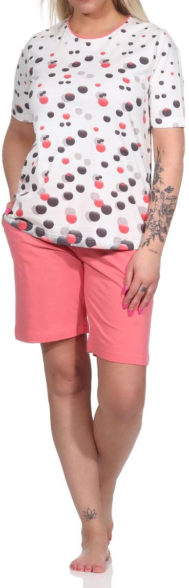 Normann Dames shorty pyjama met korte mouwen in polkadot-look - ook in overmaten apricot