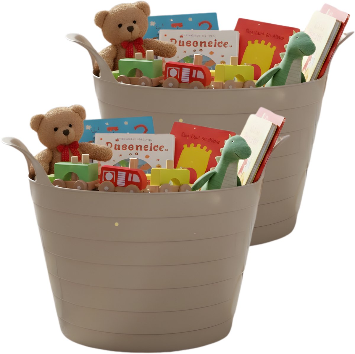 Storage solutions Speelgoedmand - 2x - beige - 30 liter - kunststof - 54 x 37 cm - met handvatten
