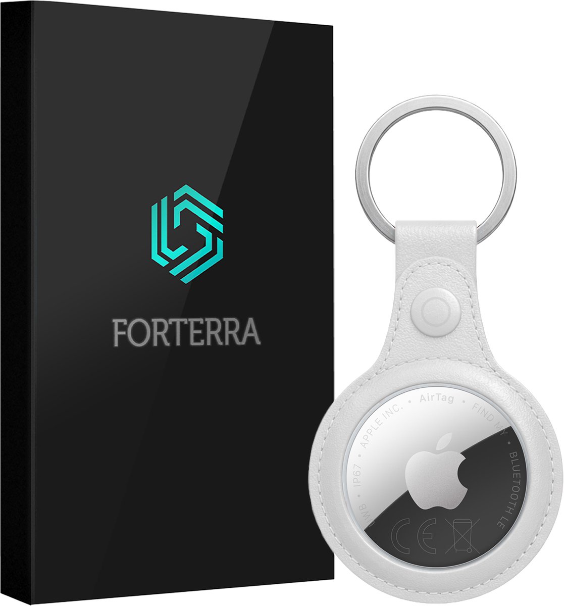 Forterra Sleutelhanger - Geschikt voor Apple AirTag 2 - Houder - PU-leer Hoesje - Wit