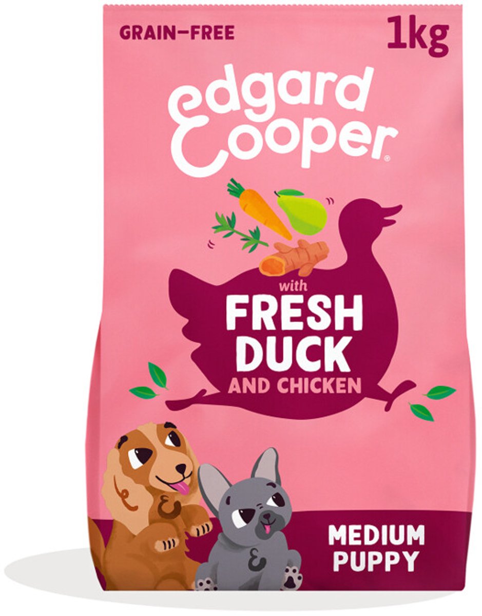 Edgard & Cooper Edgard&Cooper Medium Puppy - Hondenvoer - Eend Kip 1 kg