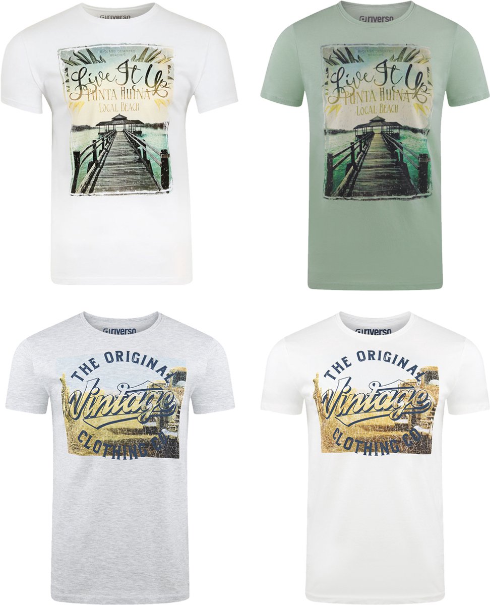 riverso Heren T-Shirt RIVLukas 4 Pack regular fit Veelkleurig L Ronde Hals Volwassenen