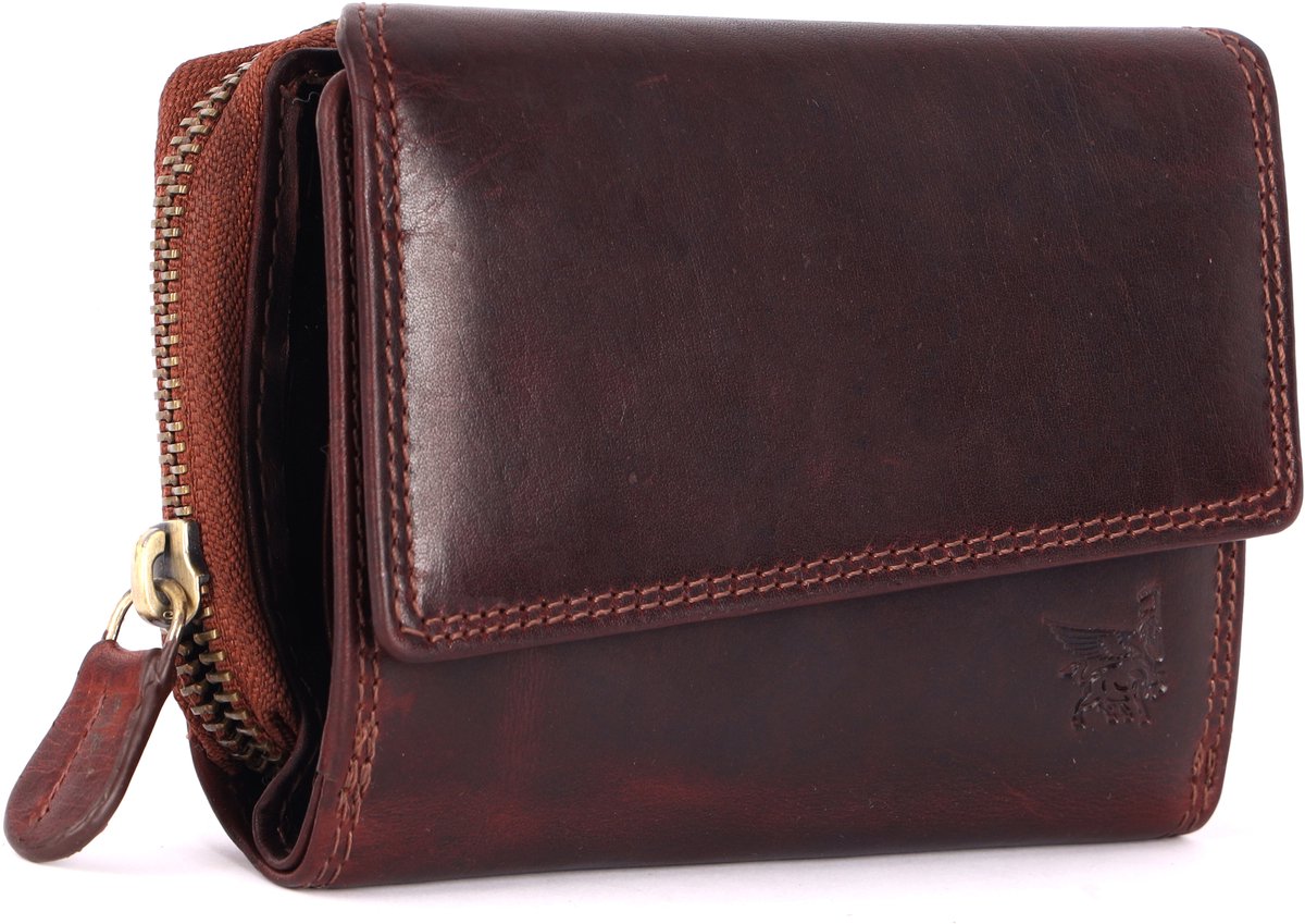 DE LAMASSU® (Elysia) damesportemonnee van echt leer – RFID-bescherming, 12 kaartvakken, muntvak, vintage design, compact, geschenkverpakking – 13 × 9,5 cm
