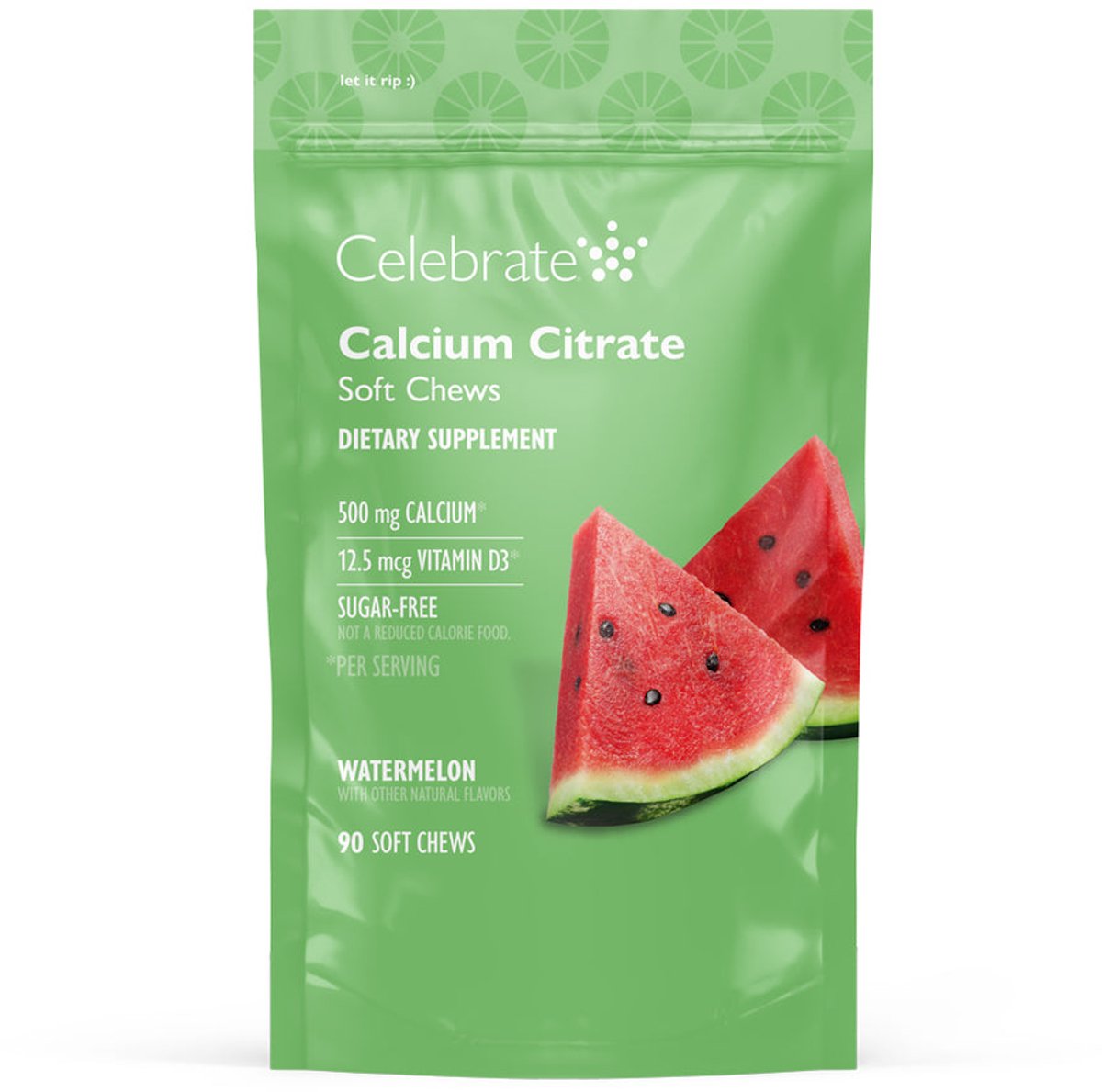 Celebrate Vitamins calcium citraat 500 mg – met vitamine D3 – 90 zachte kauwtabletten - Watermeloen