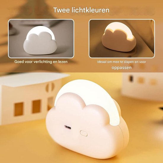 GELLDG LED-nachtlampje voor kinderen - 1 stuk - Dimbaar nachtlampje voor kinderen - Geschikt voor slaapkamers, kinderkamers en babykamers - Draagbaar en oplaadbaar via USB - Nachtlampje voor meisjes - Wit van GelldG — afbeelding 5