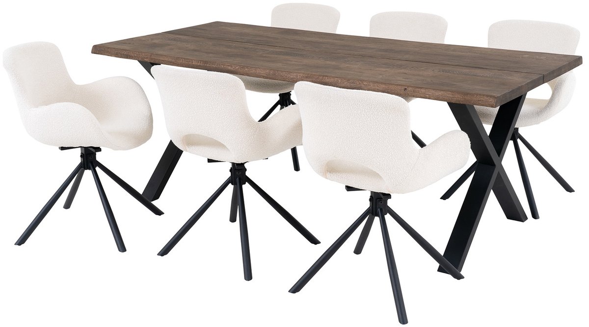 House Nordic Eetkamerset Toulon en Amorim - Eettafel met 6 Eetkamerstoelen Naturel