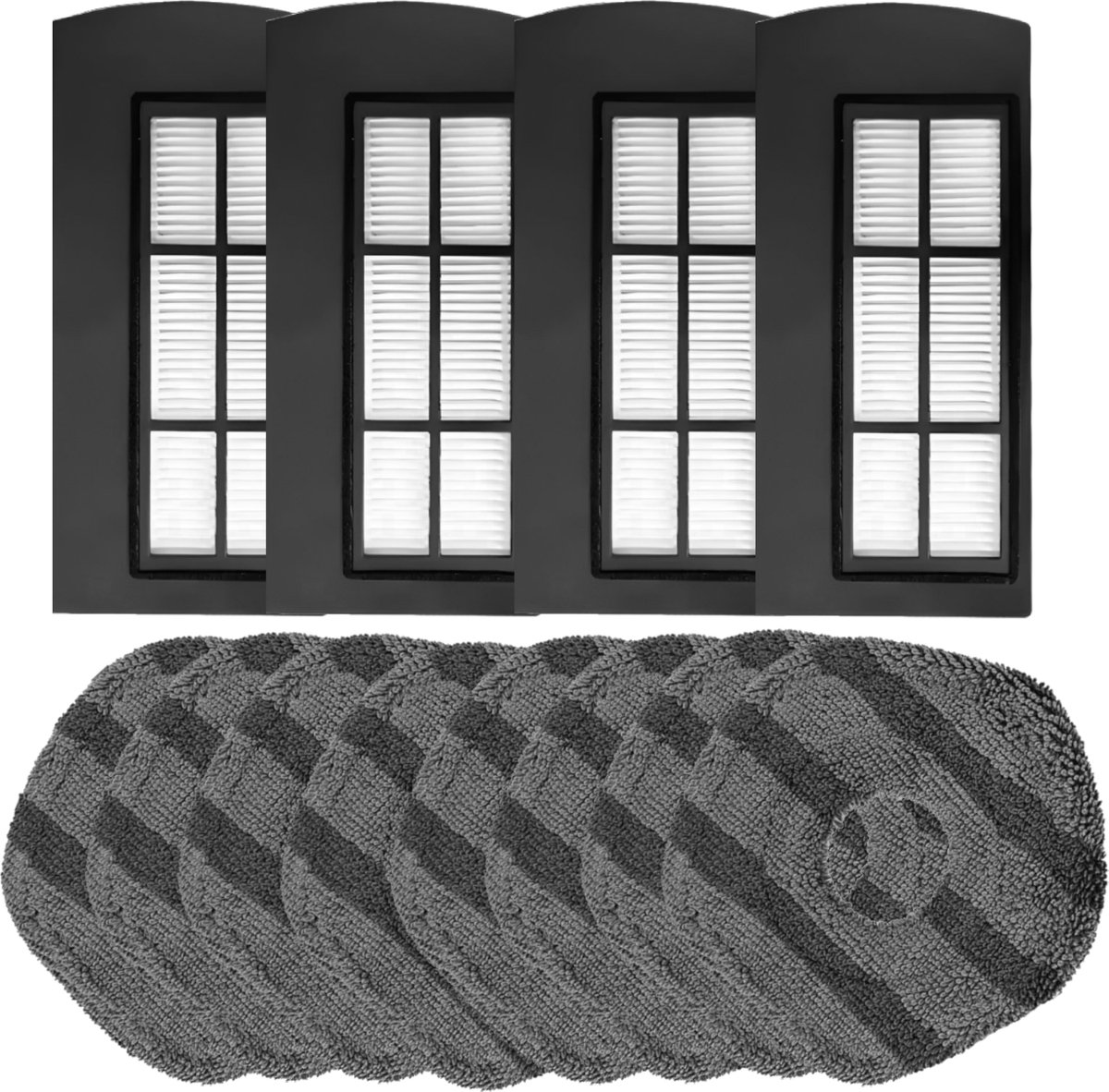 4x Filter, 8x Mopdoeken geschikt voor Eufy X9 Pro Robotstofzuiger - Vervangingsonderdelen en Accessoires dweil doek