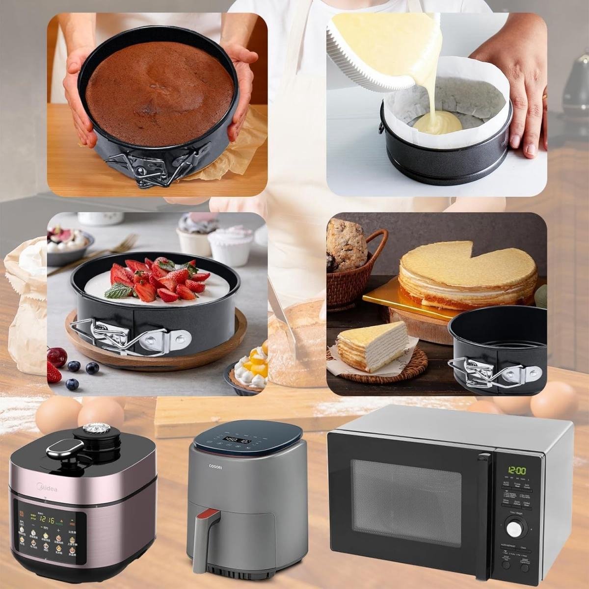 GELLDG 2 stuks mini cakevormpjes - springvorm - 9,7 cm - bakvorm - antiaanbaklaag - rond - compact - platte bodem - geschikt voor het maken van cheesecake, pizza, moussecake - zwart – foto 4