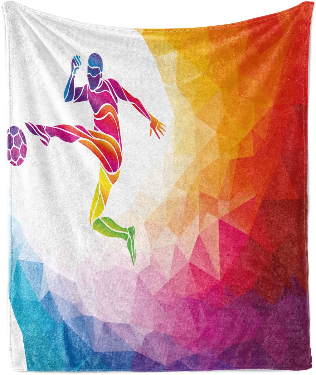 ABAKUHAUS Zachte flanellen fleece deken voor tienerkamer, voetbalmotief, knusse pluche plaid, 175 x 230 cm, meerkleurig