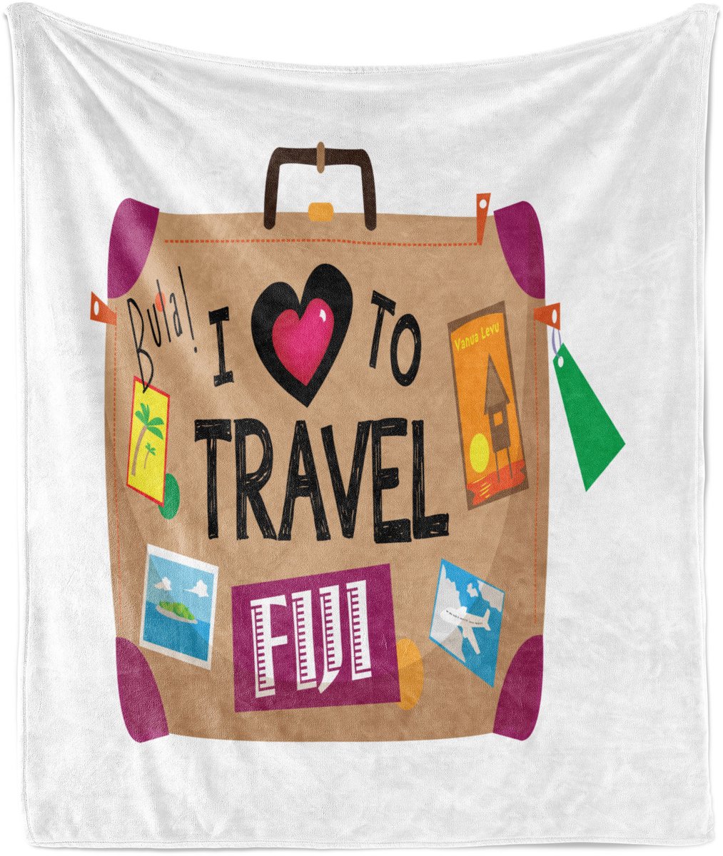 ABAKUHAUS I Love to Travel Zachte Flanellen Fleece Deken, Bagage naar Fiji, Gezellige Pluche Plaid, 175 x 230 cm, Meerkleurig Wit