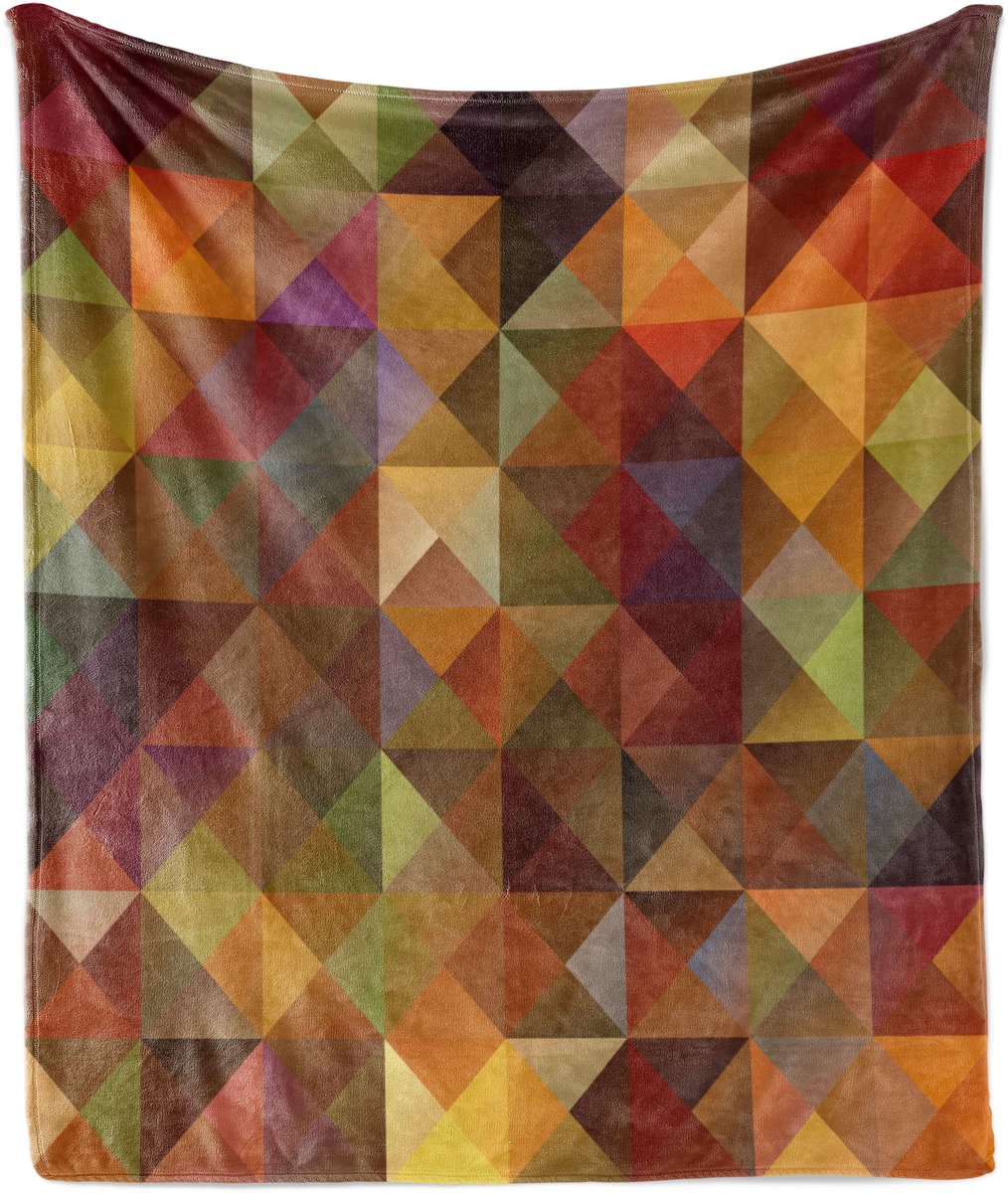 ABAKUHAUS Kleurrijke zachte flanellen fleece deken, geometrische mozaïekprint, knusse pluche plaid, 125 x 175 cm, goudsbloembruin
