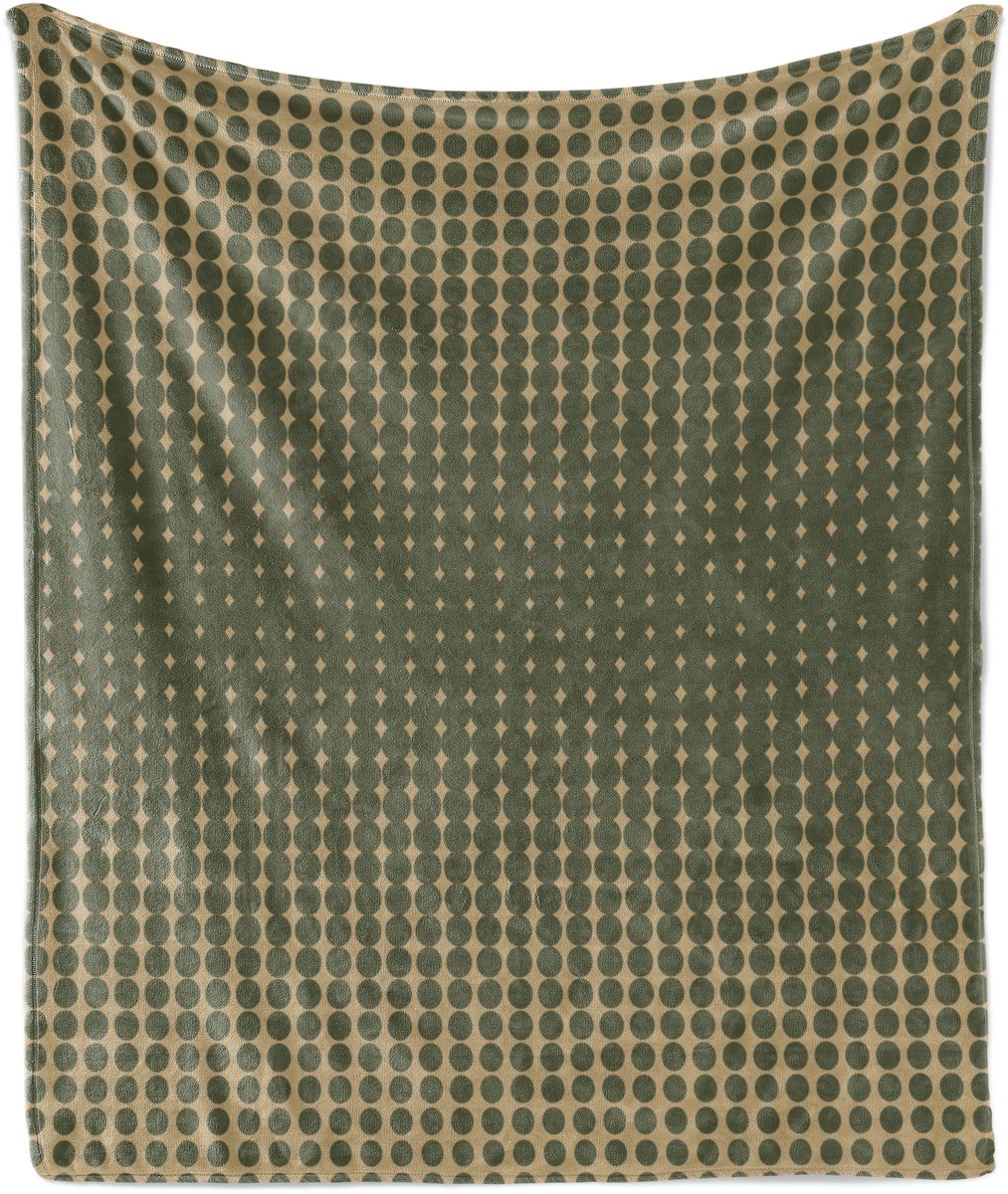 ABAKUHAUS olijfgroene zachte flanellen fleece deken, vintage ovale stippen, knusse pluche plaid, 125 x 175 cm, olijfgroen lichtbruin