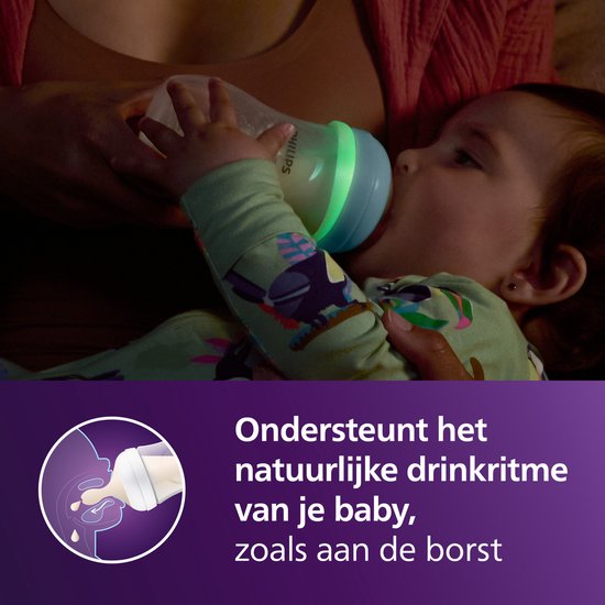 Philips Avent Natural Response Nighttime babyfles 260 ml – Flow 3 – Antikramp – Glow-in-the-dark fles - SCY903/81
