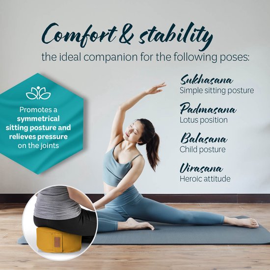 #DoYourYoga - Yoga kussen - »Vishnu« - rond meditatiekussen met bio-organische Spelt vulling - H:15cm, diam.30cm - curry geel van #DoYourYoga — afbeelding 4