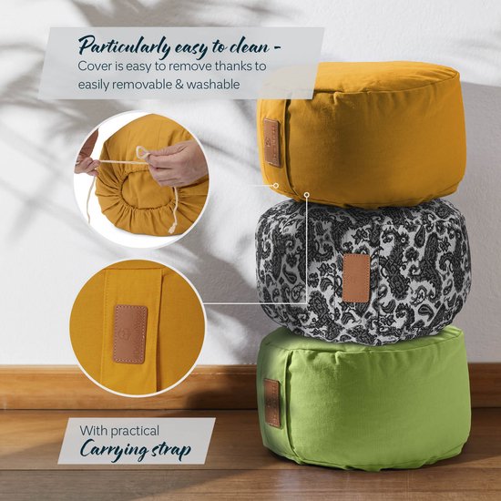 #DoYourYoga - Yoga kussen - »Vishnu« - rond meditatiekussen met bio-organische Spelt vulling - H:15cm, diam.30cm - curry geel van #DoYourYoga — afbeelding 3