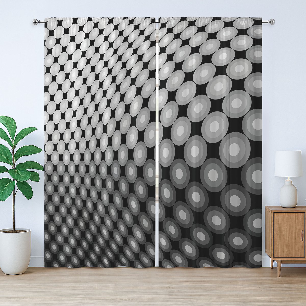 ABAKUHAUS Abstracte rustieke gordijnen, 3D digitale mozaïekstippen, met lussen en haken voor de woonkamer, 280 x 225 cm, zwart wit grijs