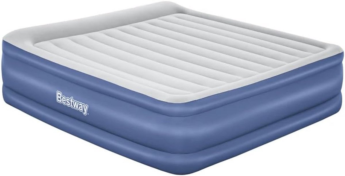 Groot opblaasbaar luchtbed voor twee personen blauw 203 x 152 x 56 cm