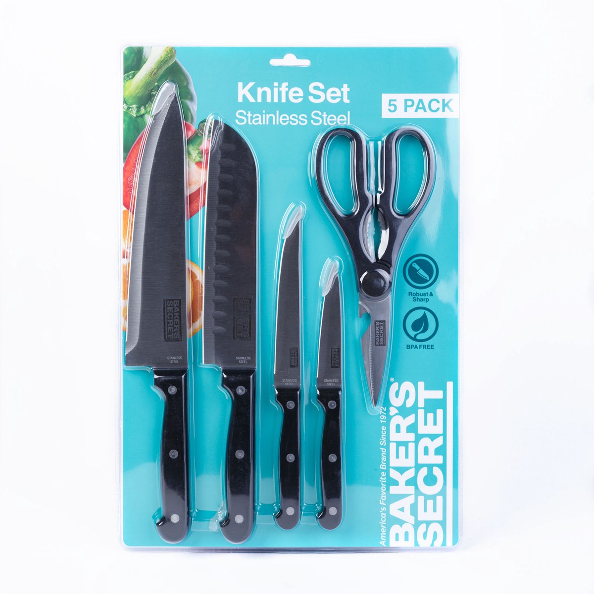 Baker’s Secret Messenset – 5-delig – Met Keukenschaar – RVS – Zwart [DA00992]