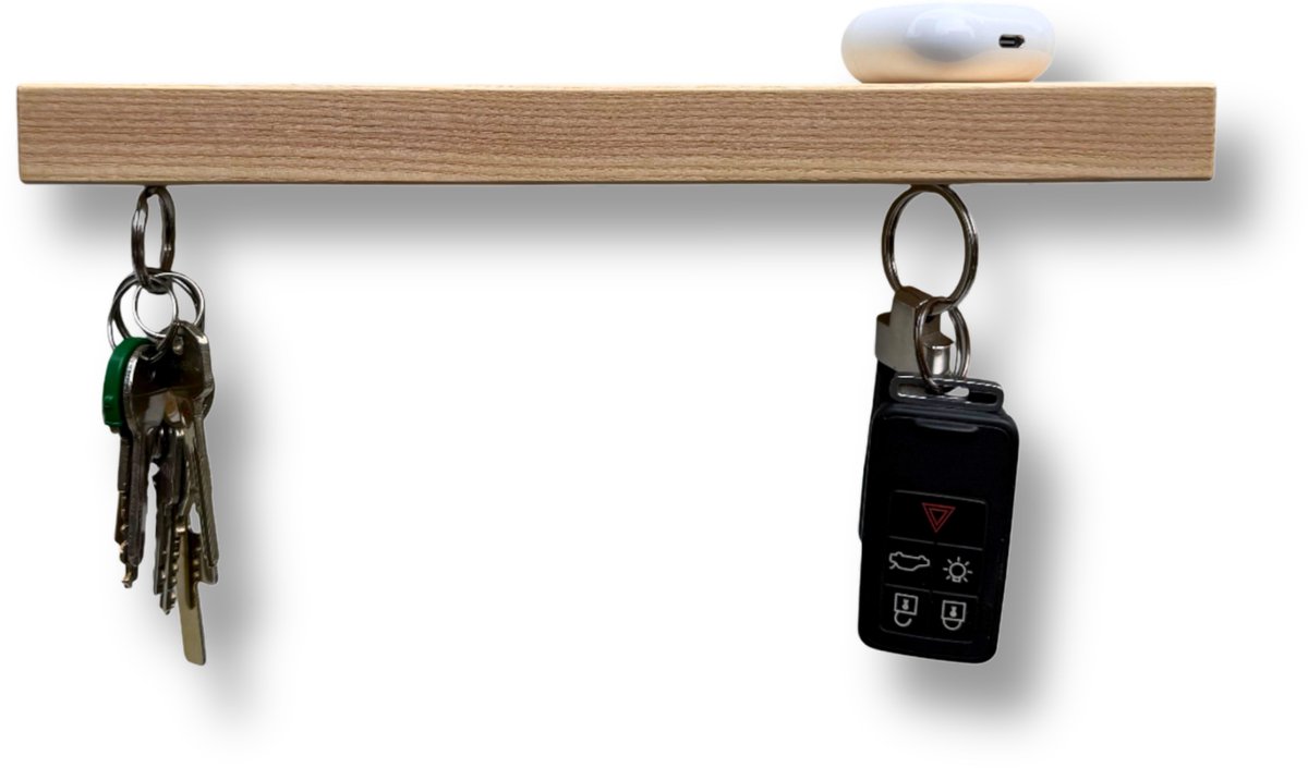 HangKey Plankie XL Essen * LIMITED EDITION ! * - Sleutelplank van Massief Essen hout - Sleutelkastje voor Binnen - Houten sleutelrekje en Organizer - 29,5 x 7 x 2,4 cm