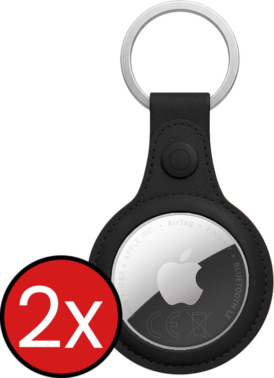 Étui Compatible avec Apple AirTag 2 - Porte-clés Cuir Aspect Cuir - Étui Compatible avec Apple AirTag 2ème génération Pendentif Porte-clés Étui - Noir - PACK DE 2