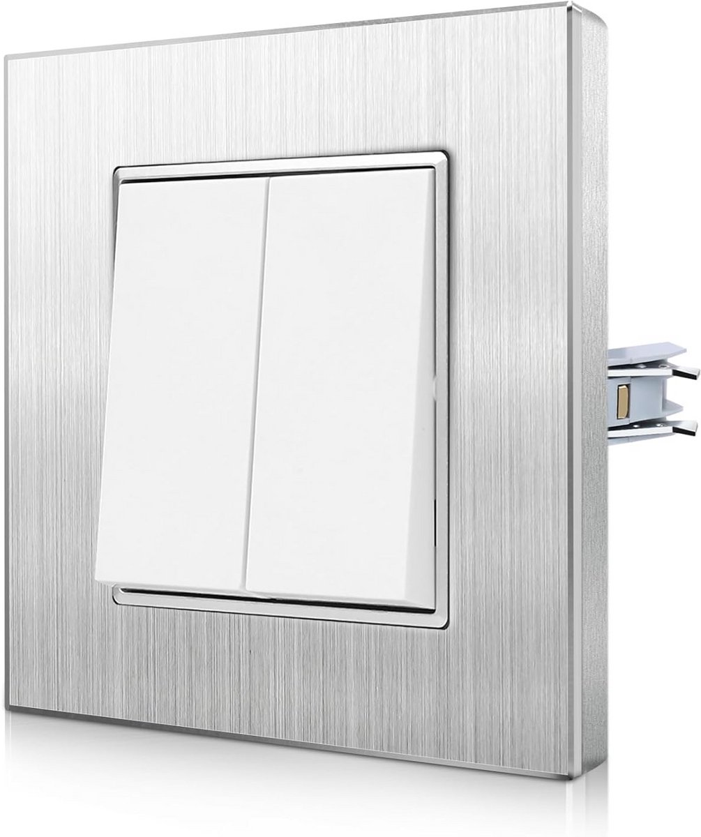Inbouw lichtschakelaar 2-voudig met aluminium frame en spanklauwen