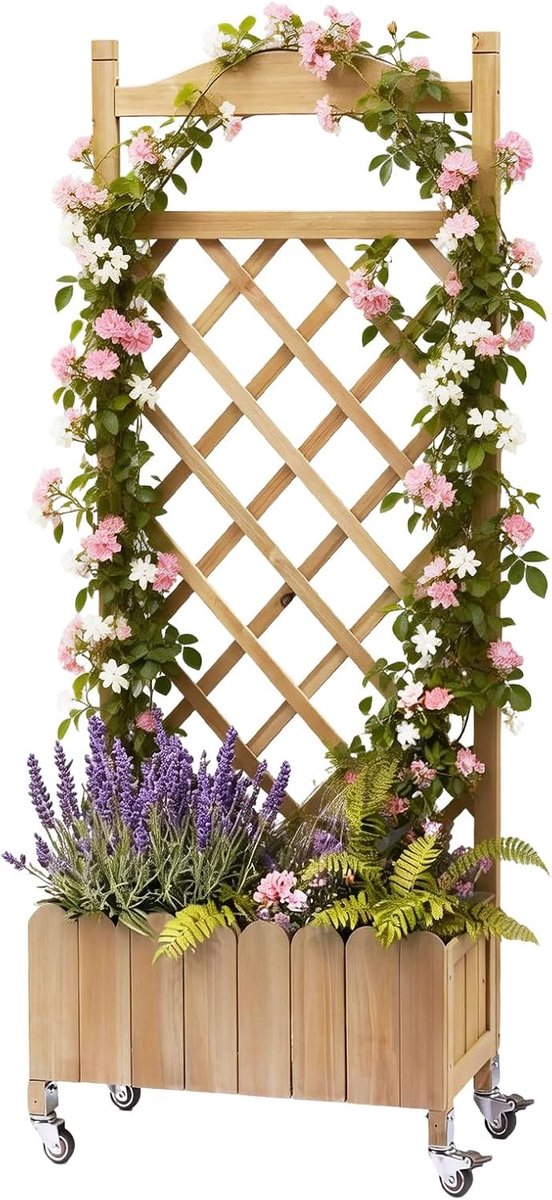 COMHOMA - Pflanzkasten mit Spalier - Mit Rollen und Drainagelöchern - 49x28x116cm