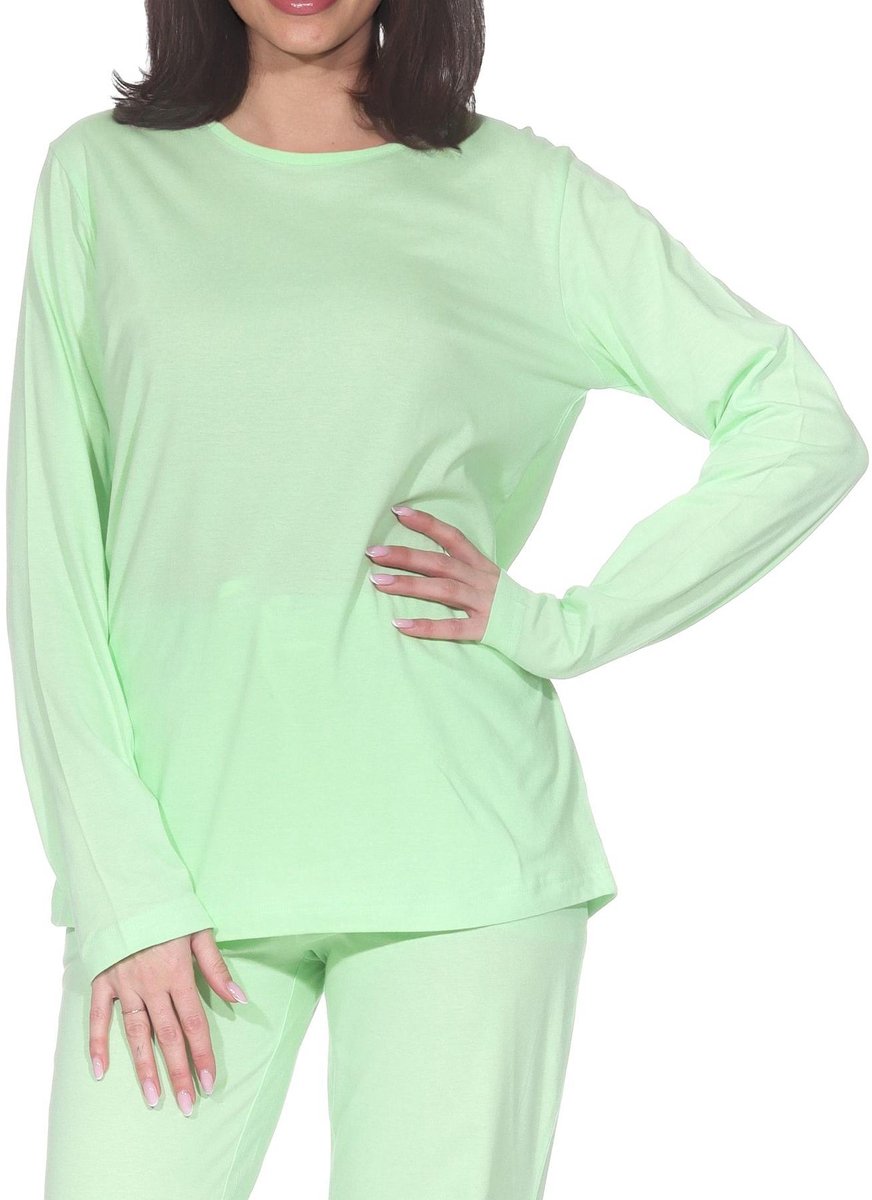 Normann Damespyjamashirt met lange mouwen mix & match grün