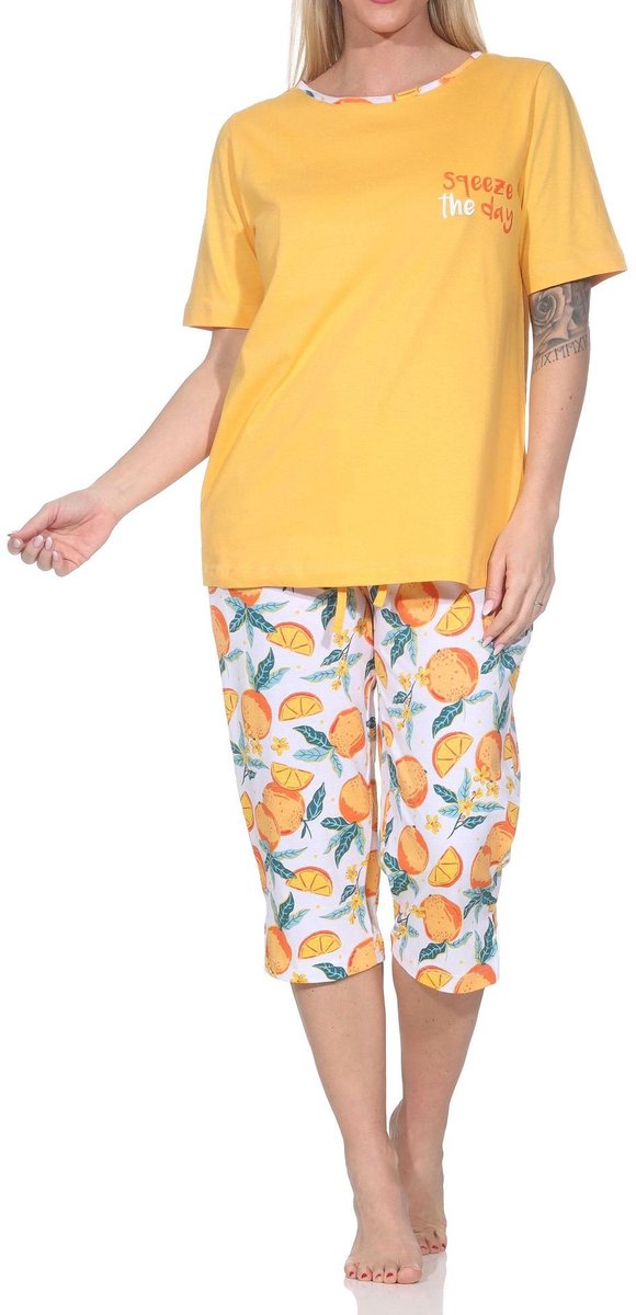 Normann dames capri pyjama met korte mouwen in een frisse look orange