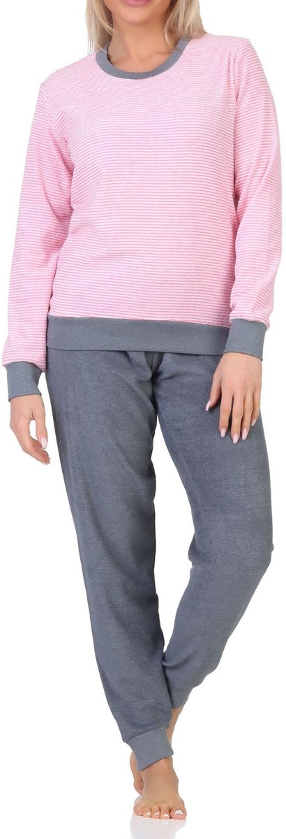 Normann damespyjama badstof met lange mouwen en manchetten - pyjama ook in oversize pink