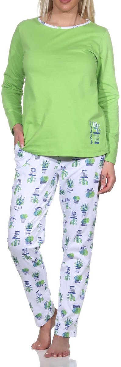 Normann damespyjama met lange mouwen en pyjamabroek in prachtig design grün