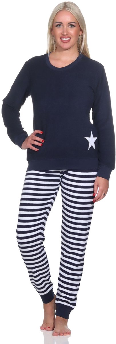 Normann damespyjama van badstof met lange mouwen in sterrendessin - ook in oversize navy