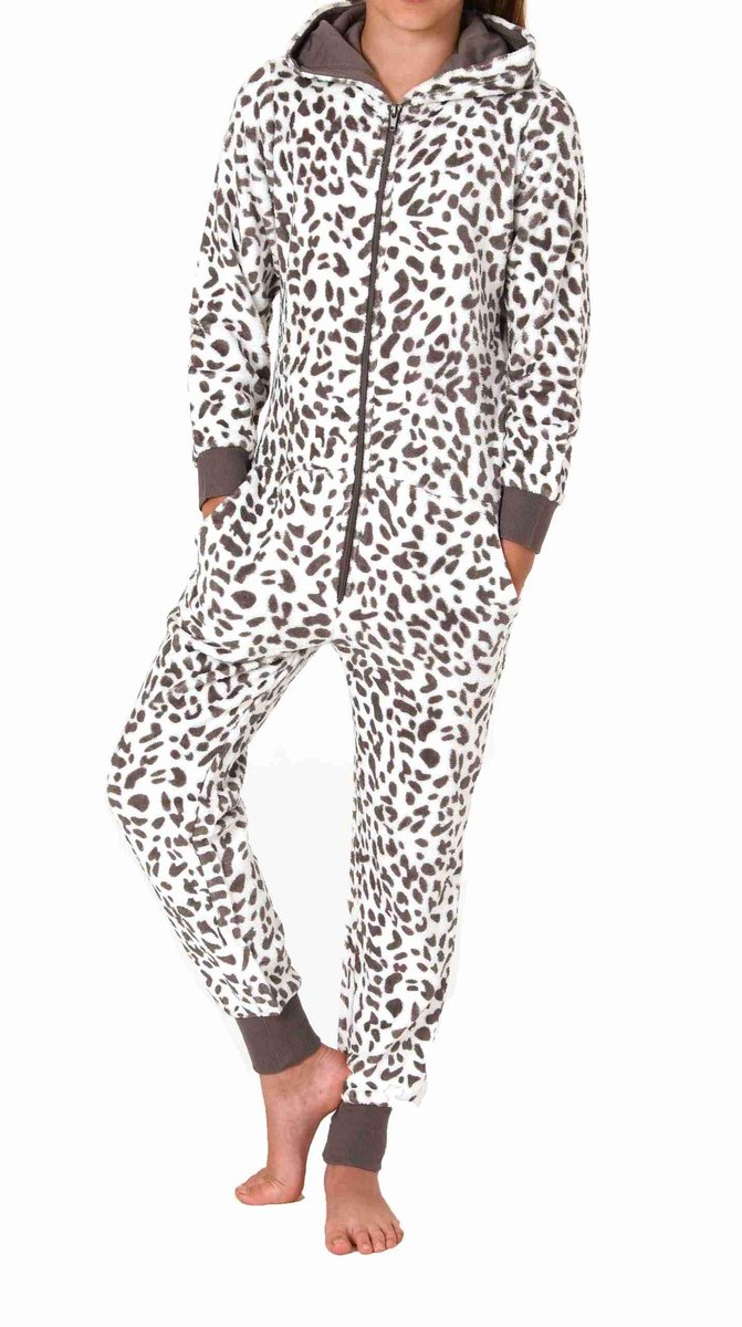 Normann Meisjespyjama jumpsuit overall koraal fleece dierenlook braun