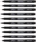 Dix stylos fineliners noirs Nassau Fine Art, chacun avec différentes pointes.