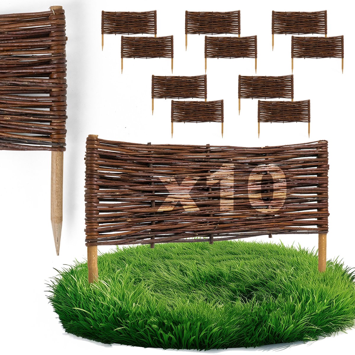 10 x BOGATECO bedrand van wilgenhout | 60 cm lang & 30 cm hoog | Houten schutting gazonrand | Wilgenhek insteekhekwerk