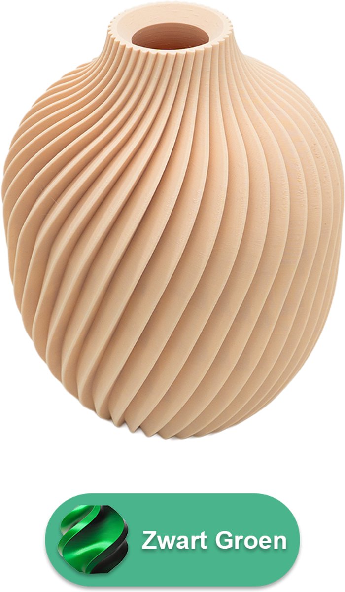 Lovora Nova moderne vaas – Decoratieve vaas - Zwart / Groen - 3d geprinte vaas – geschikt voor droogbloemen - 34CM