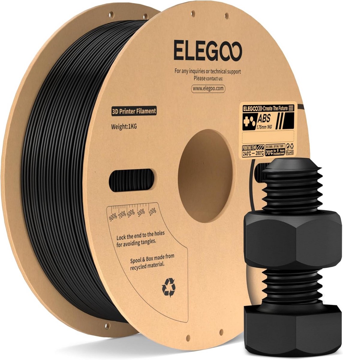 ABS 3D Printer Filament 1.75 mm 1 kg Zwart Hoge Precisie voor Alle 3D Printers