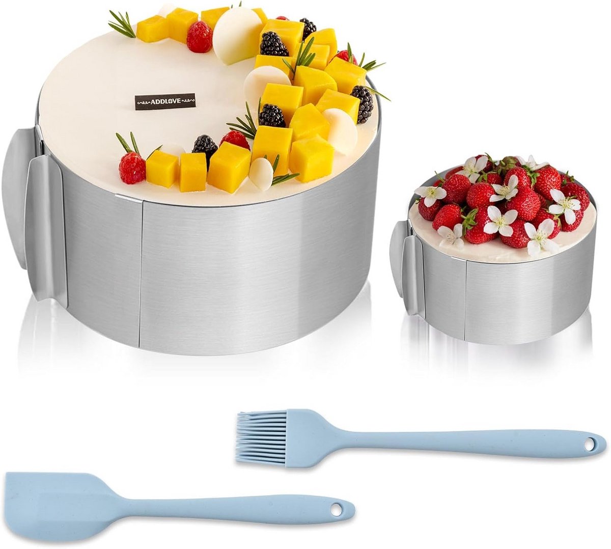 Verstelbare Taartring RVS 16-30 cm Hoogte 6 & 8,5 cm voor Mousse en Taart