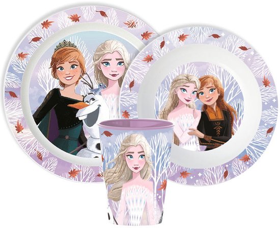 Disney Frozen Serviesset - Mok 390 ml - Diepe kom - Plat bord - 3 stuks - Voor verjaardagen en feestjes - Autumn Leaves - Voor kinderen - Voor meisjes