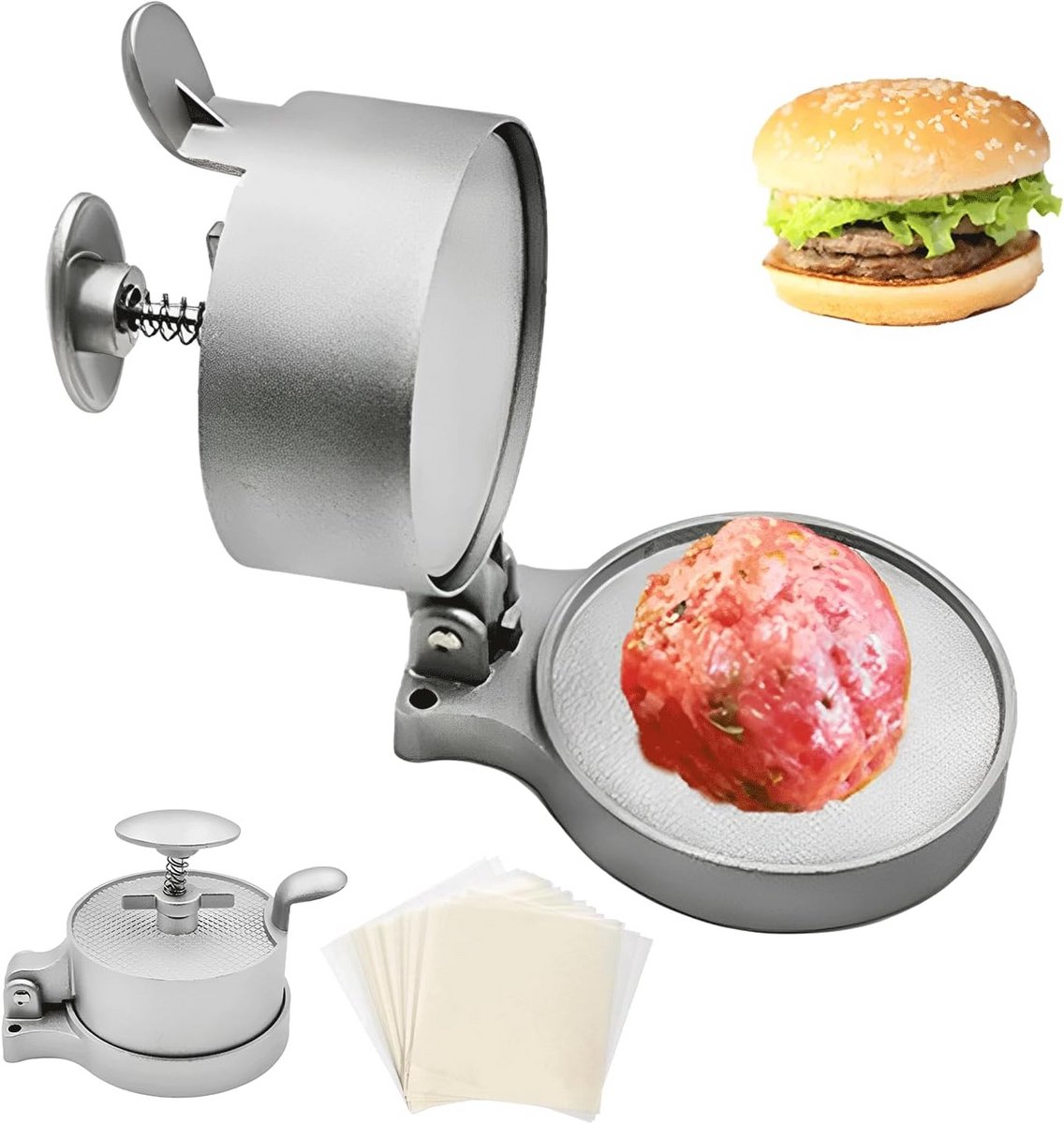 RVS Hamburgerpers met 100 Patty Papers voor Perfecte Burgers