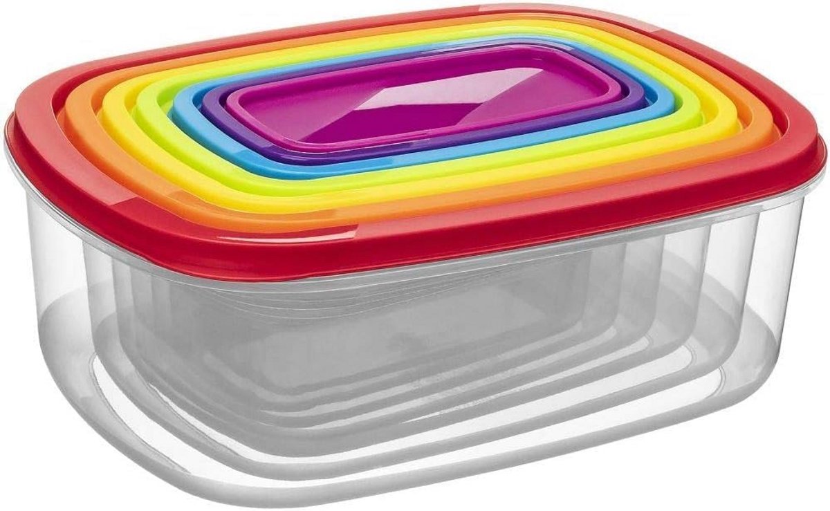 Set van 7 stapelbare bewaarbakjes met deksel voor magnetron en vriezer