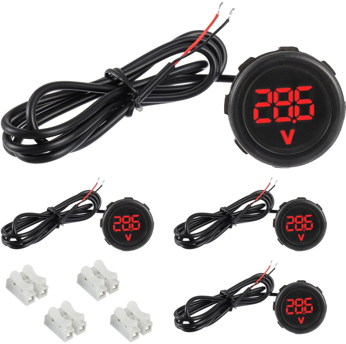 4-Pack Waterdichte Digitale Voltmeter DC 4-100V met Rood LED Display voor Auto Motorfiets Boot