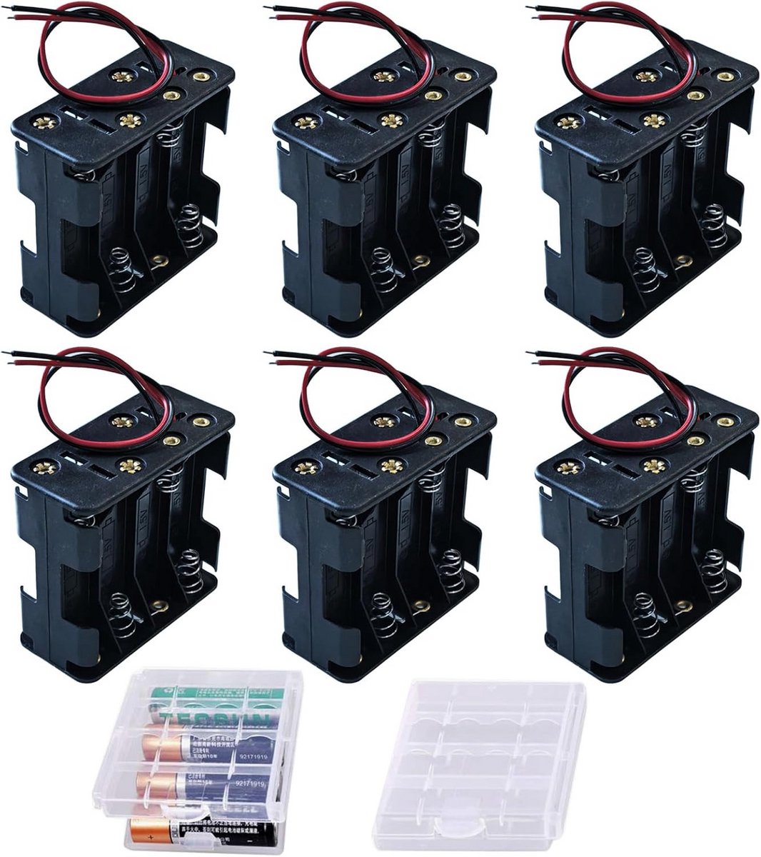 8x AA Batterijhouder voor 12V met Aansluitkabel - 6 Stuks