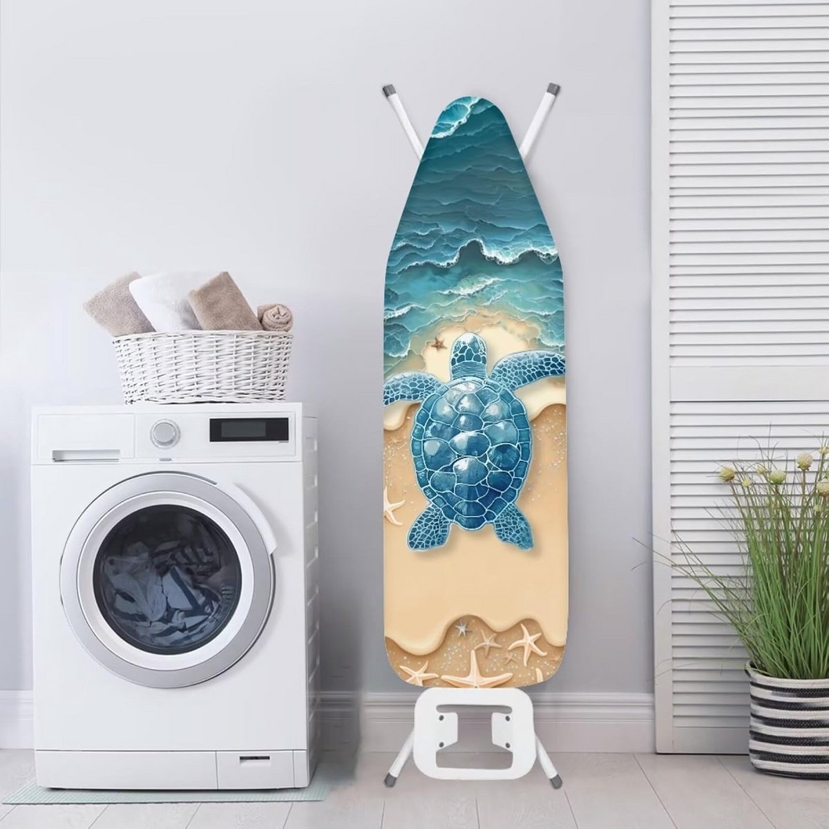 Strijkplankhoes Polyester met Bevestiging - Zeeschildpad & Zeester Print - Duurzaam en Antislip