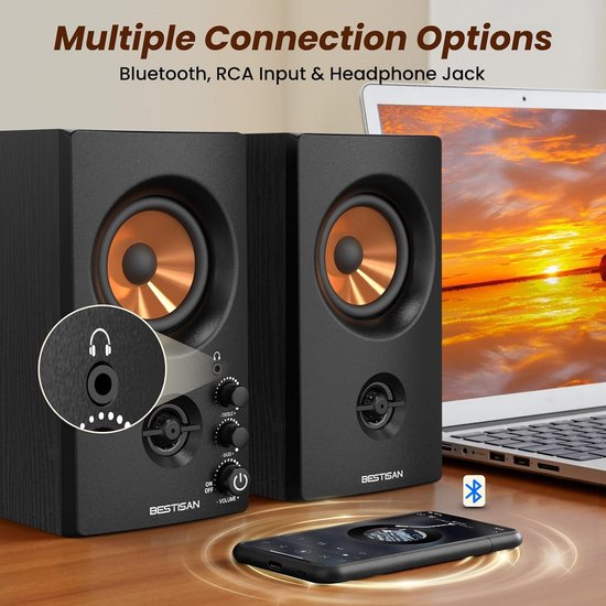 Actieve Boekenplankspeakers met Bluetooth - 50W Hifi Speakers voor Computer, Platenspeler en TV van Merkloos — afbeelding 5