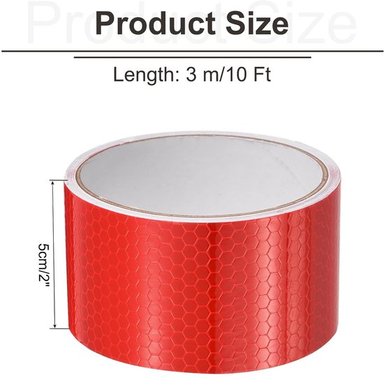 Rol rode reflecterende tape, 5 cm breed, 3 meter lang, met honingraatpatroon.