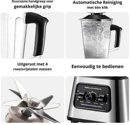 MakkelijkMooi Krachtige Tafelblender inhoud 2.5 ltr - Keukenmachine, Juicer, IJscrusher en Blender in 1 - Smootie maker - 6000W van Merkloos — afbeelding 2