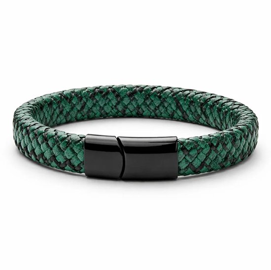 Stalen herenarmband leer zwart | Lucardi-NL Stalen herenarmband leer zwart | Lucardi-NL