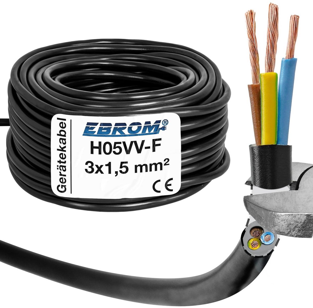 Kunststof slangleiding H05VV-F 3x1,5 mm² - Zwart - Verkrijgbaar in lengtes van 5 tot 150 meter