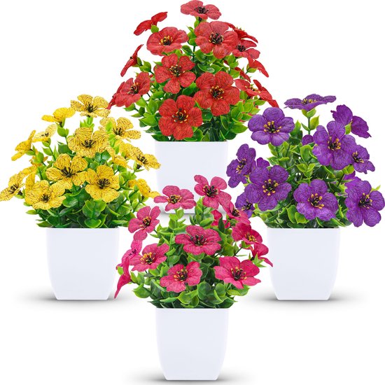 4 Pièces Van Petites Plantes de Simulation, Fleurs Artificielles de Printemps, Plantes de Simulation, Décoration Intérieure de Printemps, Convient pour Bureau, Chambre à Coucher, Salle de Bain (4 Pièces, Lavabo Blanc)