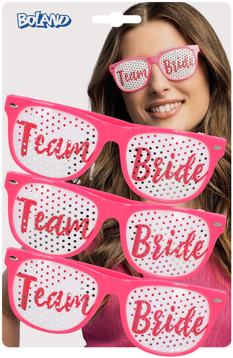 Boland - Set 3 partybrillen 'Team bride' Roze - Volwassenen - Geen verkleedthema - Bride-to-Be - Bruiloft